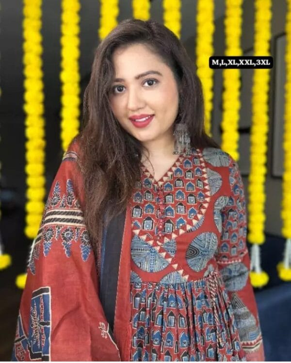 Red Anarkali Kurti With Pant Set