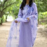 Cotton Lavender Kurti Set With Dupatta