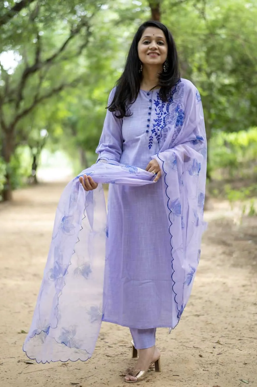 Cotton Lavender Kurti Set With Dupatta