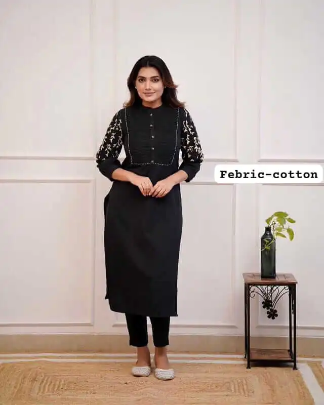 Black Printed Kurti With Pant