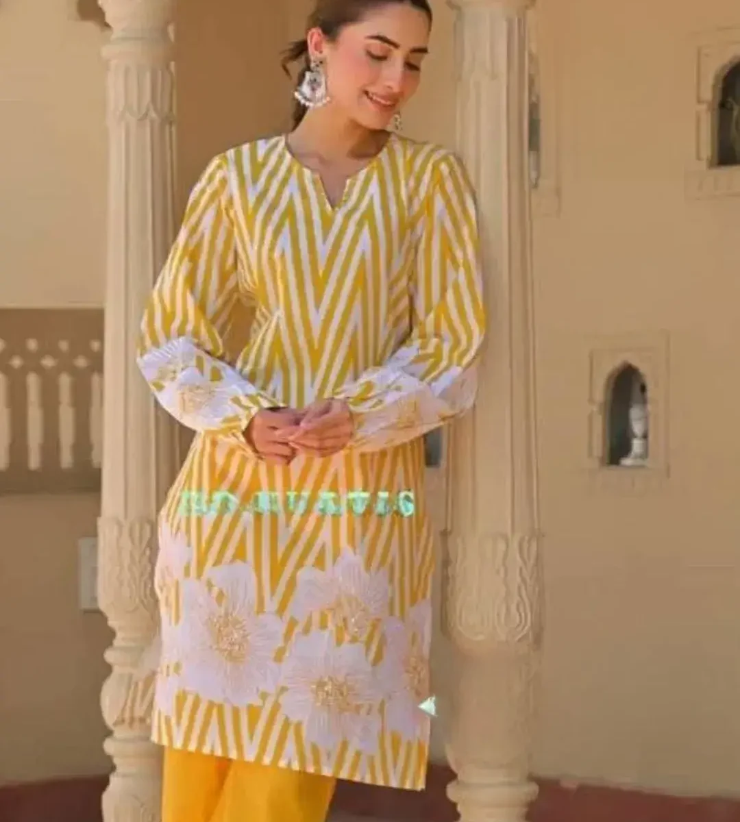 Yellow Floral Kurti With Pant