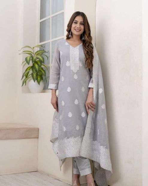 Light Grey Chanderi Kurta Set