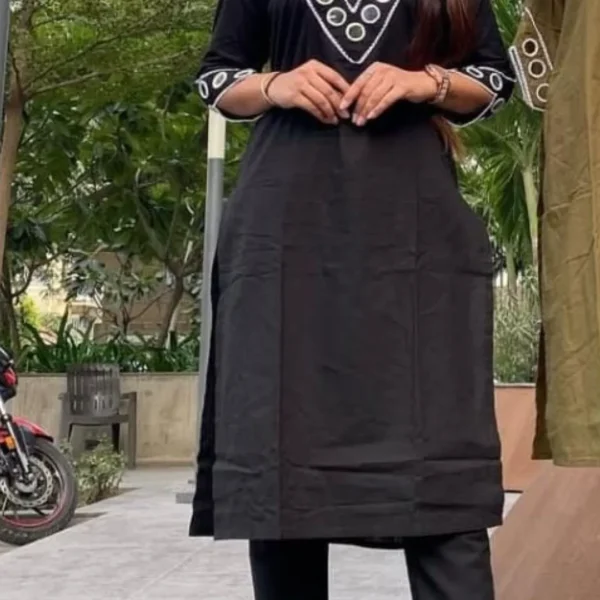 Black And White Cotton Kurti Set