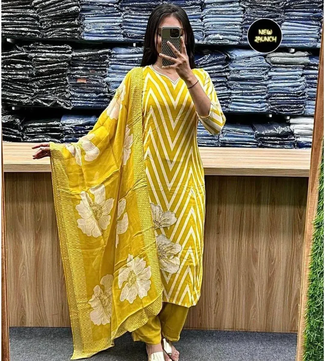 Yellow And White Combination Kurti Set