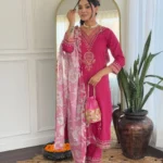 Rayon Pink Kurti Pant Dupatta Set