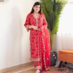 Red Embroidered Kurti Set