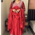 Red Embroidered Kurti Set