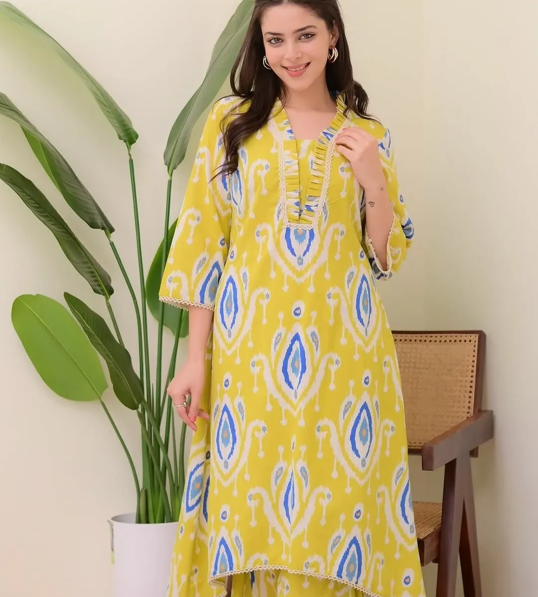 Mustard Yellow Kurti combination With Pant