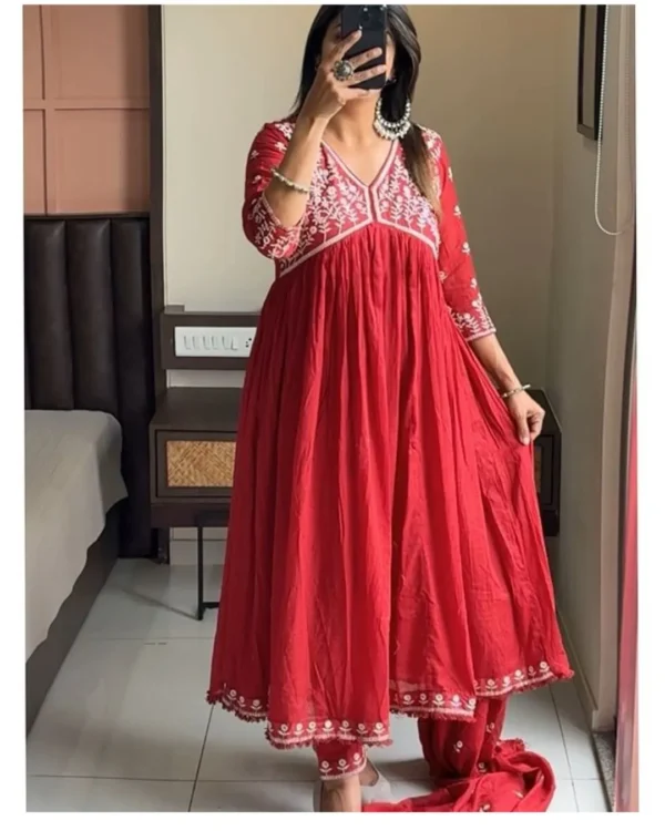 Red Embroidered Kurti Set