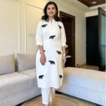 White And Black Printed Kurti Set