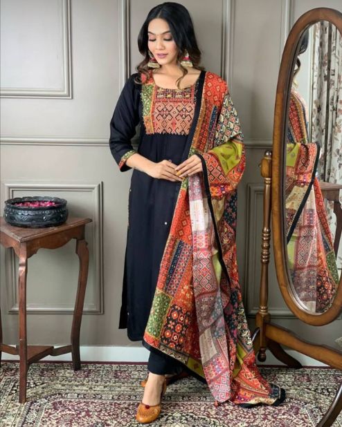 Black Ajrakh Print Suits Set