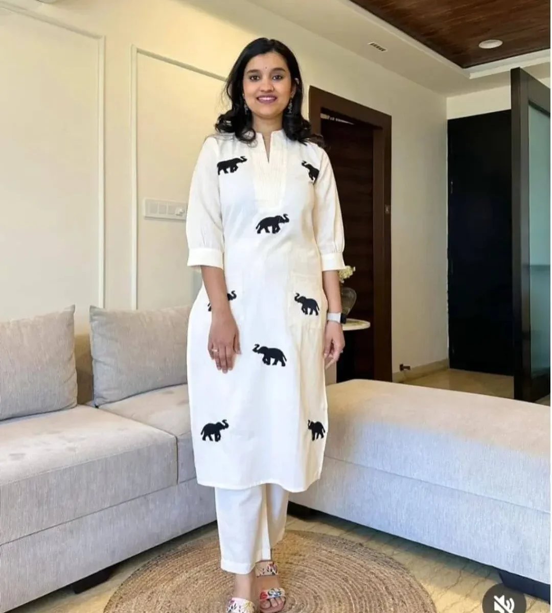 White And Black Printed Kurti Set