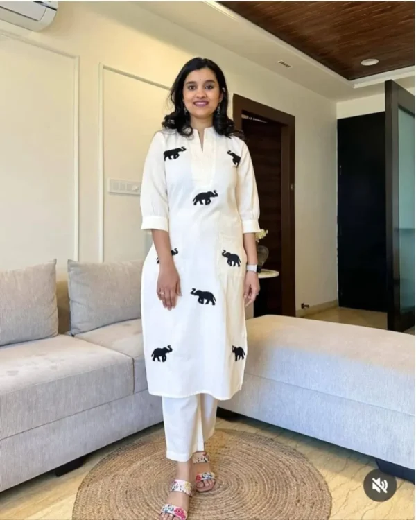 White And Black Printed Kurti Set