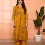 Chinon Yellow Kurti Pant Set