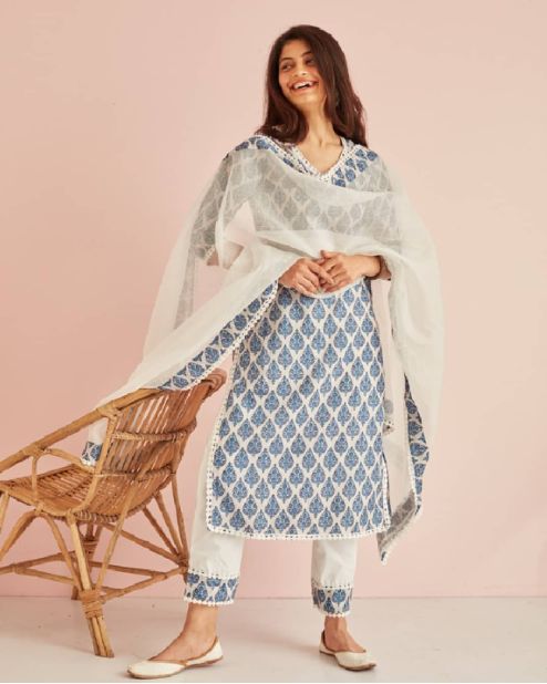 Blue And White Kurti Set