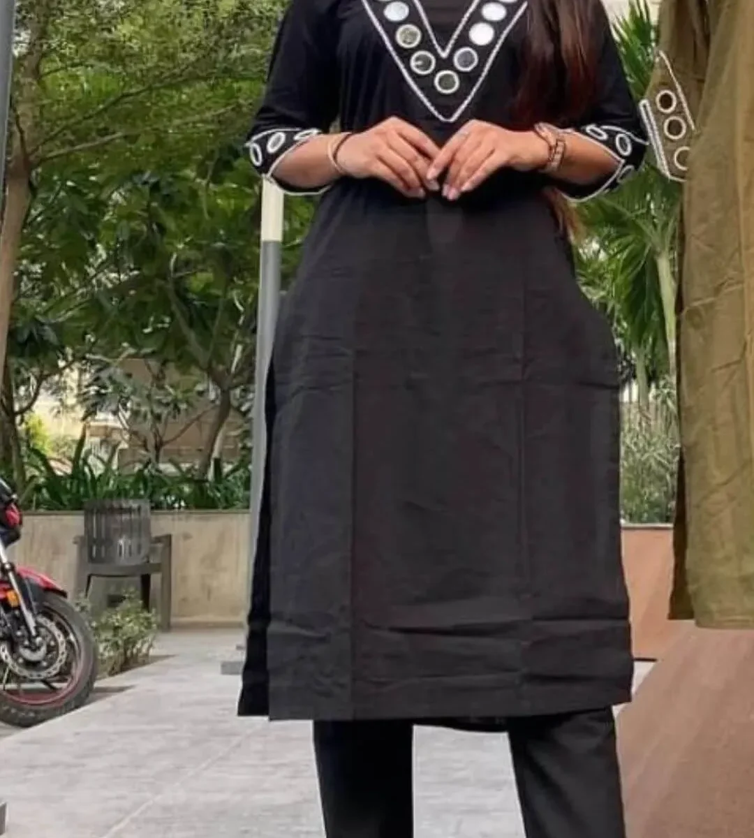 Black And White Cotton Kurti Set