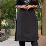 Black And White Cotton Kurti Set