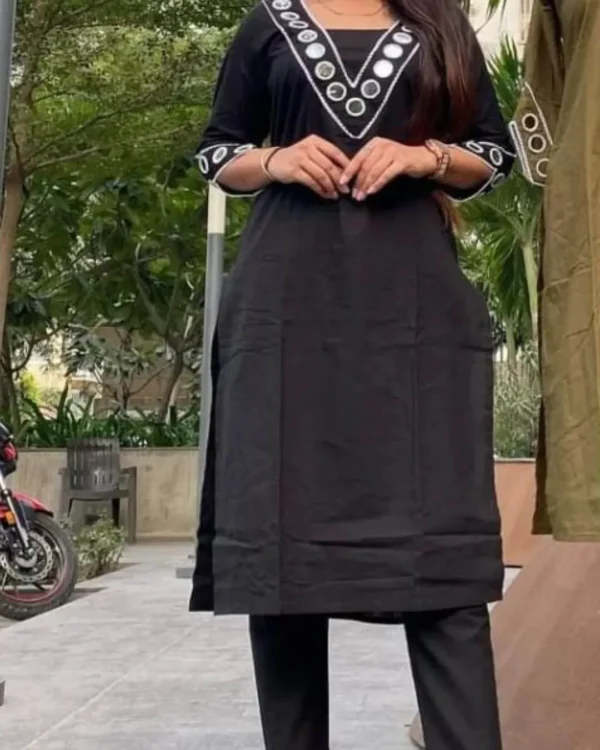 Black And White Cotton Kurti Set