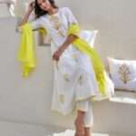 White Kurti With Yellow Dupatta Set