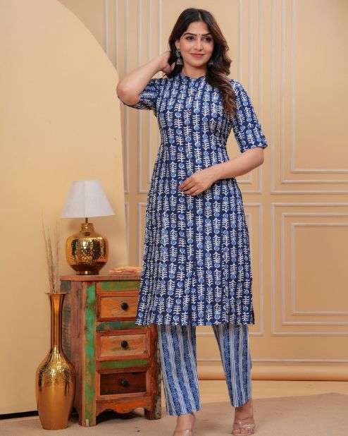 Indigo Print Kurti With Pant