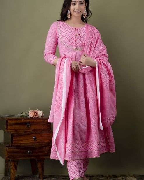 Rayon Pink Anarkali Kurti Set