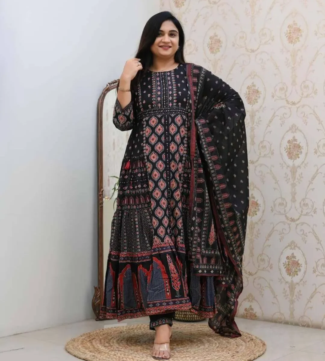 Black Cotton Kurti Set