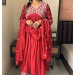 Red Embroidered Kurti Set