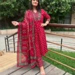 Cotton Deep Red Kurti Set