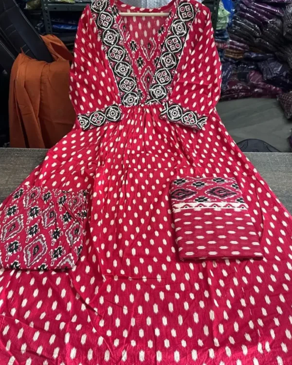 Cotton Deep Red Kurti Set