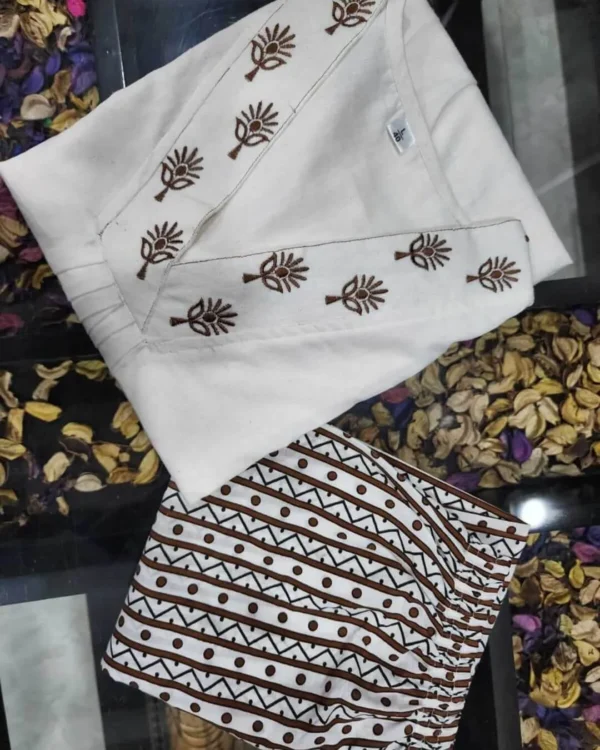 Off White Kurti Combination Pant Set