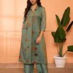 Chinon green Kurti Pant Set