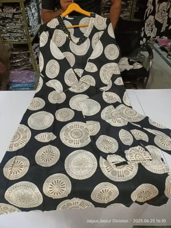 Black And White Cotton Kurti Set 1