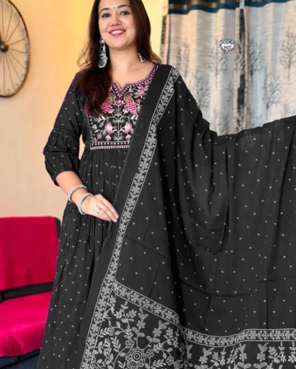 Black rayon Cotton Kurti Set
