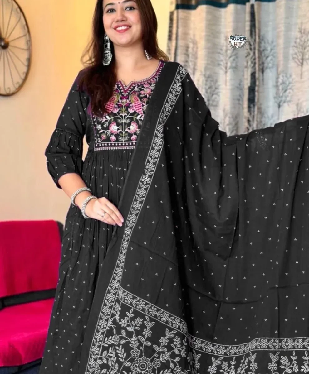 Black rayon Cotton Kurti Set