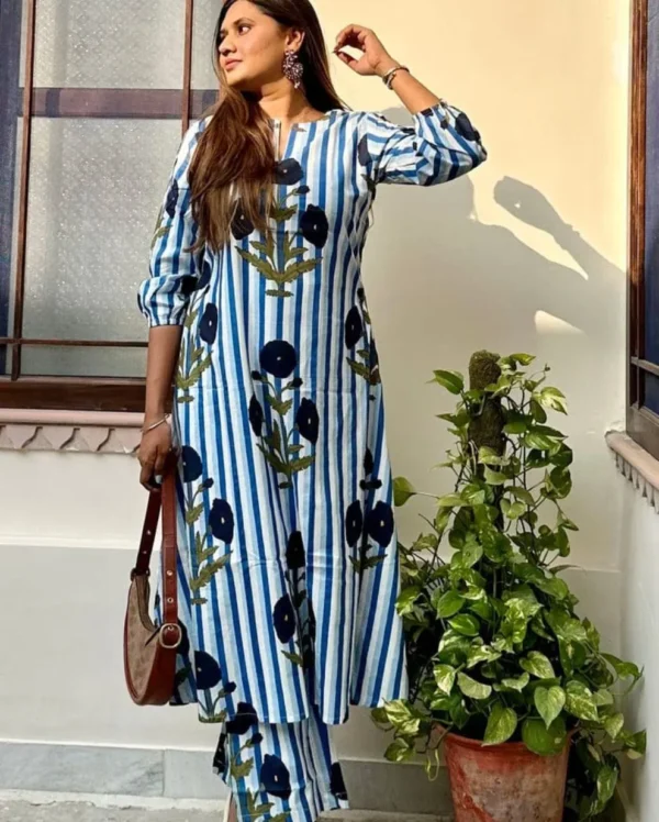 Blue Floral Kurti With Pant