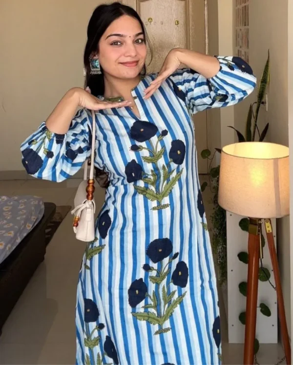 Blue Floral Kurti With Pant