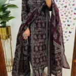 Burgundy Colour Kurti Pant Dupatta Set