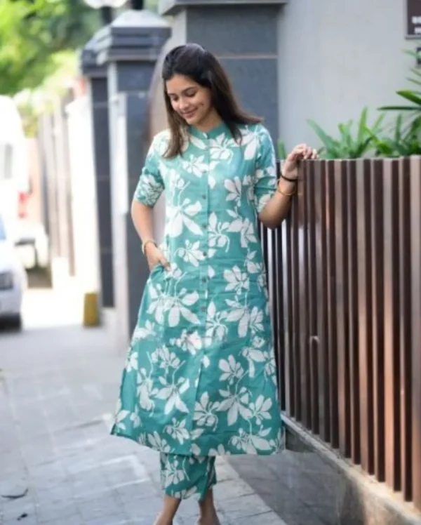 Cotton Katha Work Kurti With Pant 1