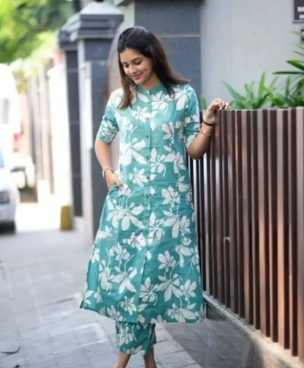 Cotton Katha Work Kurti With Pant 1