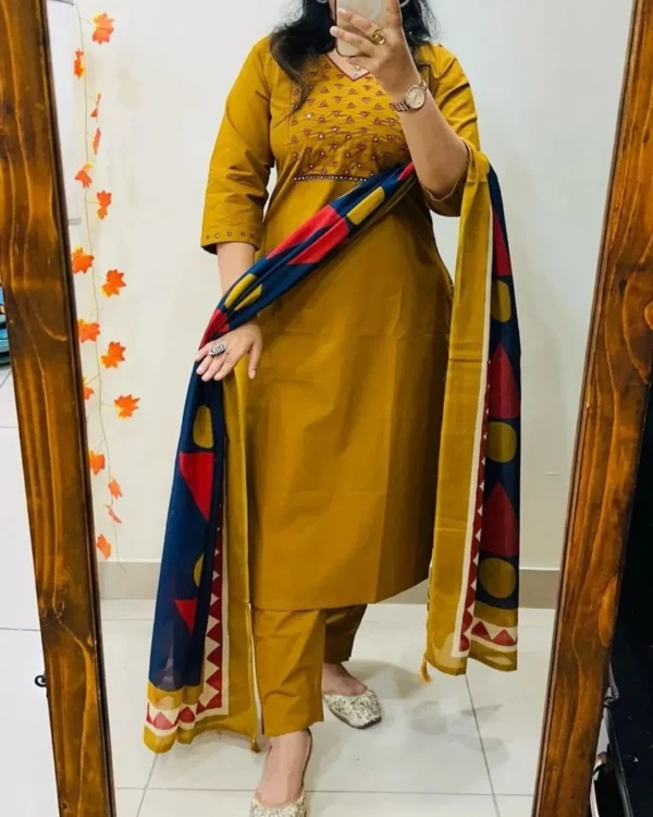 Cotton Mustard and Blue Floral Suit Set