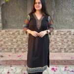 Floral Print Black Kurti Set