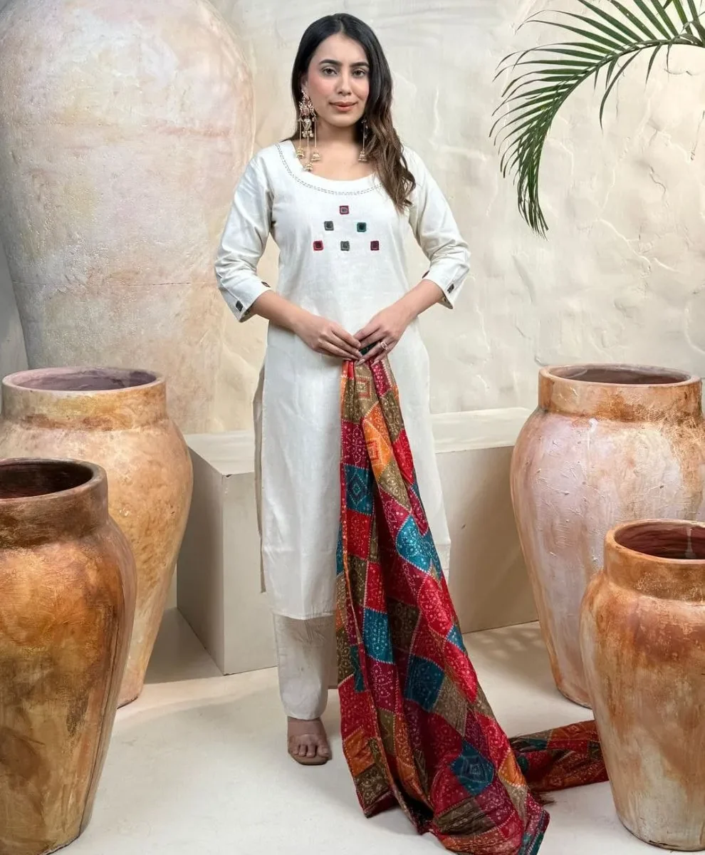 Khadi Cotton Embroidery Suit Set