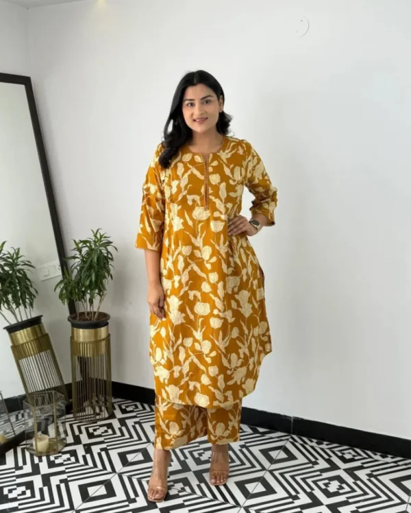 Mustard Yellow Kurti combination With Pant