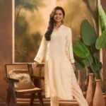 Off White Kurti Combination Pant Set