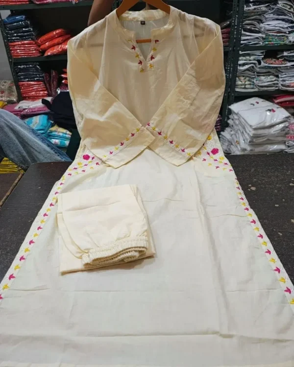 Off White Kurti Combination Pant Set Real