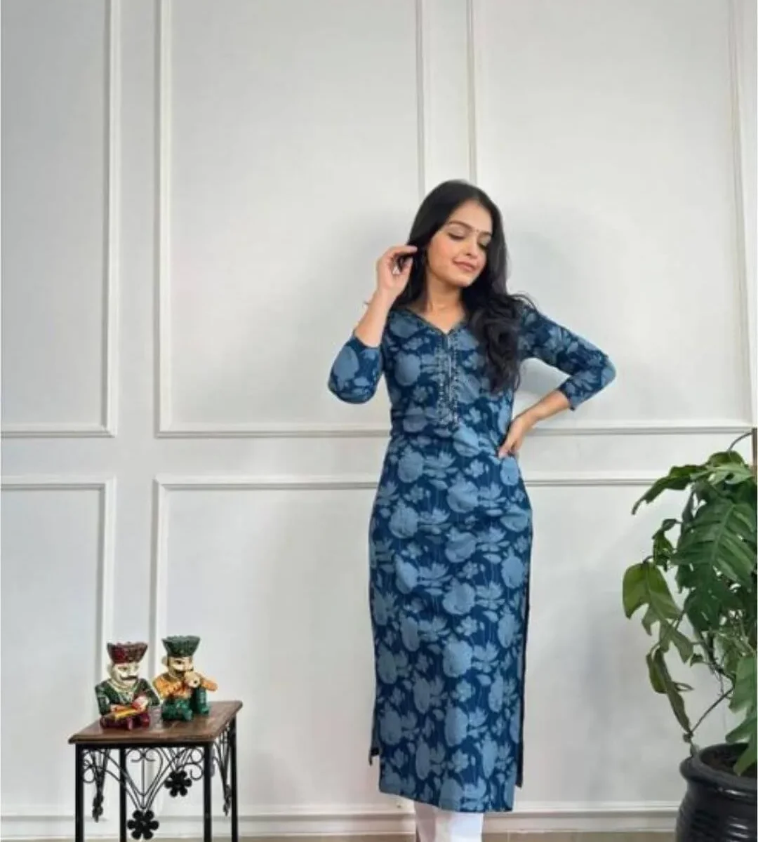 Blue Floral Kurti With Pant