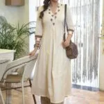 Off White Kurti Combination Pant Set