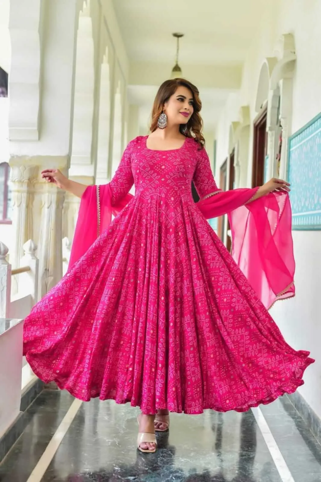 Bandhani Anarkali Kurti Set