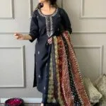 Floral Print Black Kurti Set