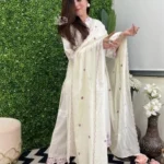 White Floral Kurti Pant Dupatta Set 1